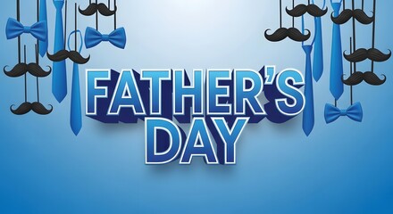 blue background with happy fathers day text poster