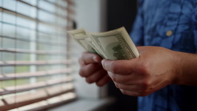 Hands carefully count fresh bills by the window as sunlight streams in. Each note represents hopes and plans for a bright future waiting to unfold