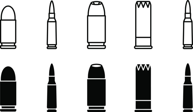 Set of different types of ammunition icons, vector illustration