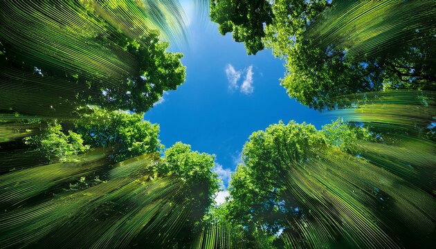 lush green treetops of a dense forest under a clear blue sky foliage and natural beauty ideal for promoting outdoor activities and nature conservation