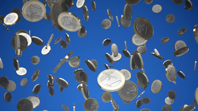 A shower of euro coins. European wealth. Horizontal version.
