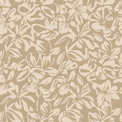 Fototapeta premium Warm Beige Tropical Floral Seamless Pattern Soft Neutral Botanical Design