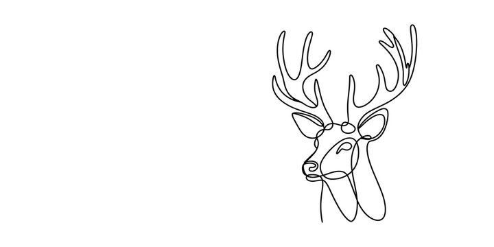 Minimalist continuous single line drawing of a deer head with antlers
