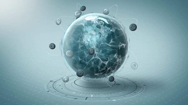 Global network connecting the world with digital technology icons