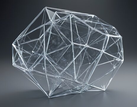 Abstract 3D crystal geometric shapes, futuristic polyhedral glass structures, polygonal mesh, AI generated