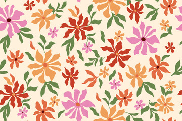 Colorful hand drawn tropical seamless pattern with exotic leaves and abstract flowers. Vector summer vacation repeat background, wallpaper, textile design, print, wrap paper. © Tani Kuzminka