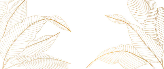 Obraz premium Luxury botanical art background with palm leaves in a gold line style. Premium vector pattern for decor, packaging, textiles, interiors, and wallpaper.