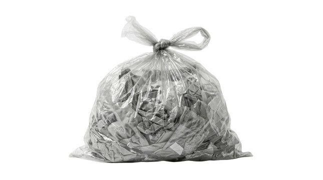 Full plastic garbage bag isolated on transparent background for waste management