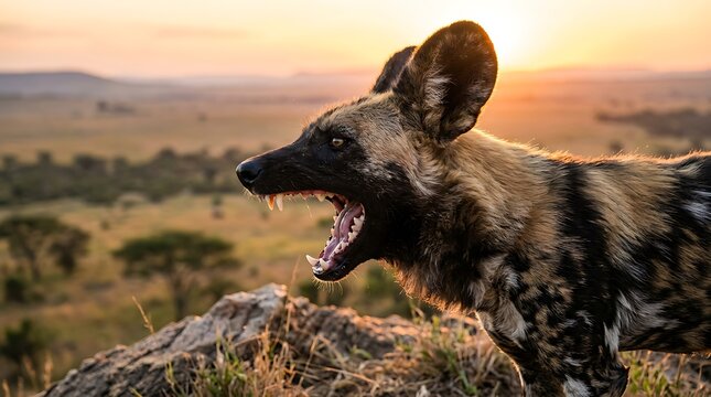 African Wild Dog in Natural Habitat.