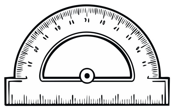 Black and white illustration of a protractor for measuring angles