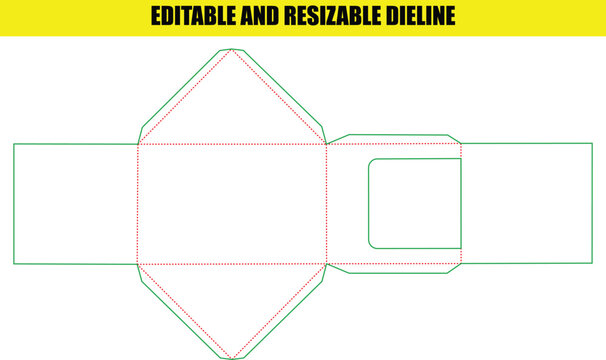 Square box packaging design template with dieline and folding lines for retail product display creation