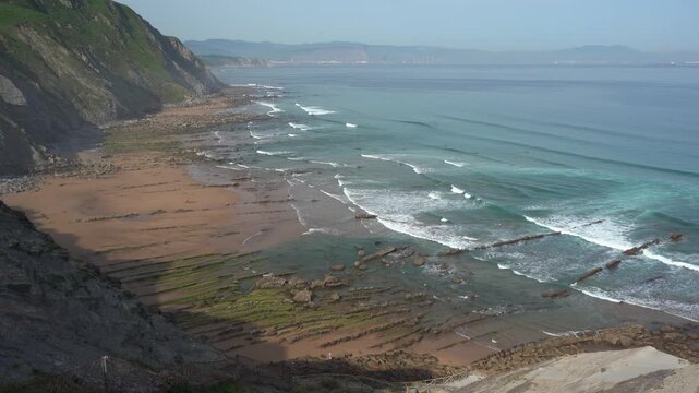 Scenic basque coast flysch cliffs and beach