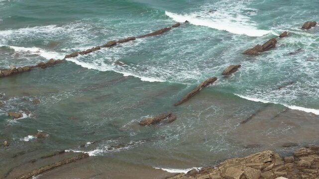 Unique flysch geological rock formations on basque coast