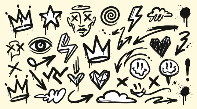 Urban Street Art Graffiti Doodle Tag Vector Element Set