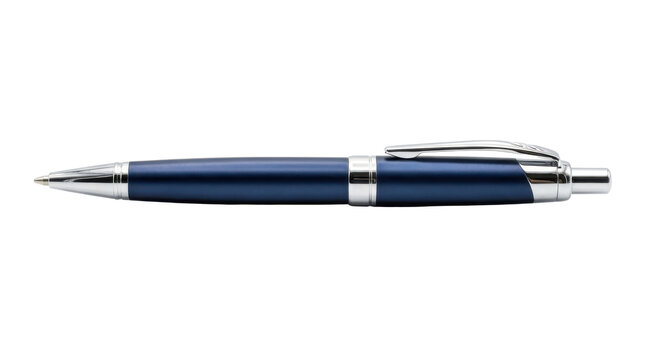 Professional navy blue ballpoint pen isolated on transparent background for office