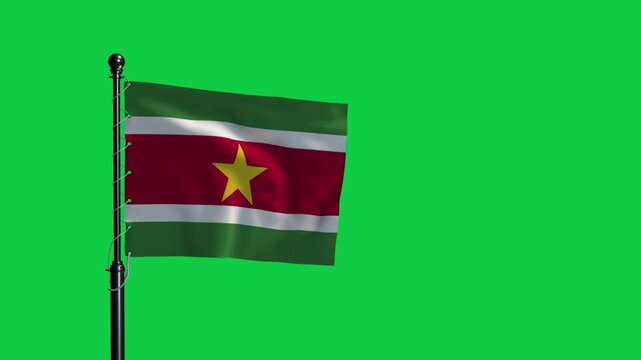 Suriname National Flag Waving on Green Screen Background 4K Loop Animation
