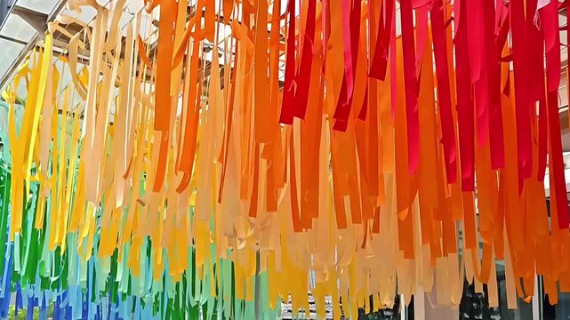 Rainbow Hanging Paper Art flowing in the wind, Pride Month, Gender Transgender Celebration, Sexual Diversity, Social Tolerance Awareness, Homosexual Equality