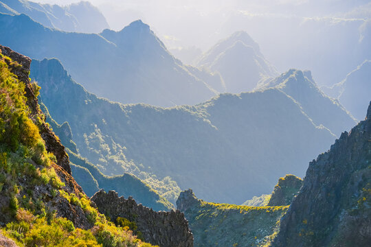 Madeira Portugal Mountain Landscapes Along Famous PR1 Hiking Trail