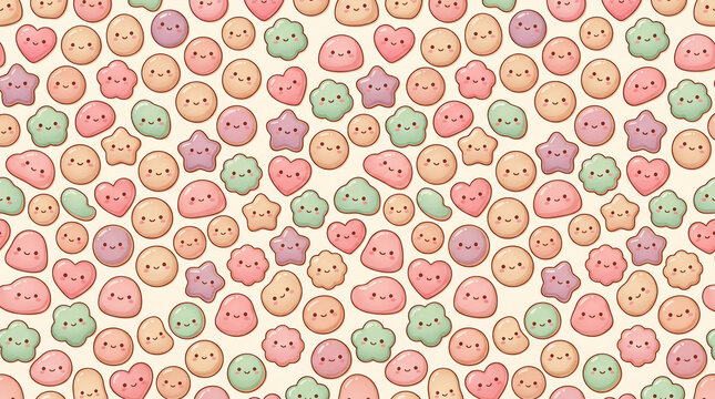 Cute cartoon smiling cookies pattern with hearts stars