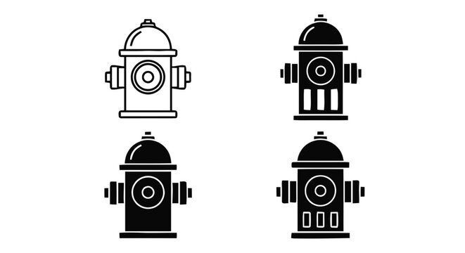 Vector illustration of set of fire hydrant icons in outline and solid styles on a transparent background