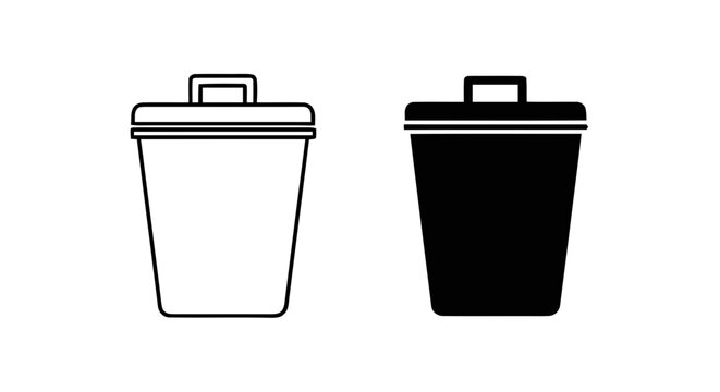 Vector illustration of trash can icon set, outline and solid style vector illustration on a transparent background