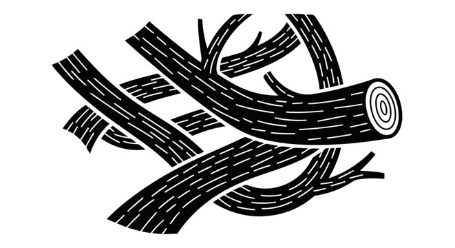 Vector illustration of stack of wooden logs and branches icon on a transparent background