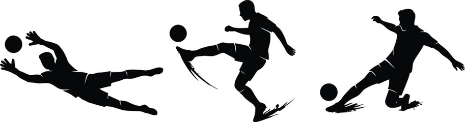 Black silhouette soccer players kicking ball © NasimaAktar