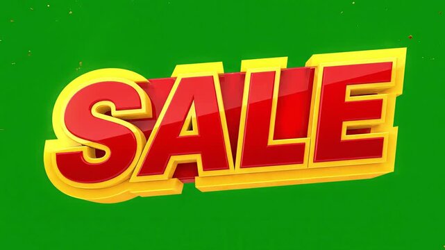 Vibrant 3D 'SALE' text in bold red and yellow letters on a bright green background, indicating a promotional event or discount.