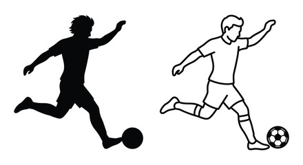 Obraz premium Soccer player silhouette and line drawing against a white background