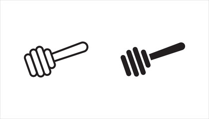 Minimalist honey dipper icon set featuring outline and filled styles. Ideal for honey products, beekeeping, natural sweeteners, food packaging, organic branding, and culinary projects. © MDS09