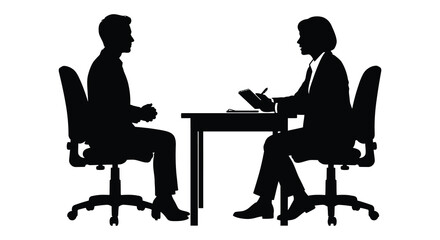 Fototapeta premium Silhouette Of Two People At Desk Business Meeting Scene