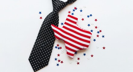 Obraz premium Texas state pride concept with polka dot tie and patriotic confetti on white surface