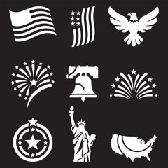 Fototapeta premium Patriotic USA Symbols Icons Set with American Flag Eagle Liberty Bell and Statue of Liberty