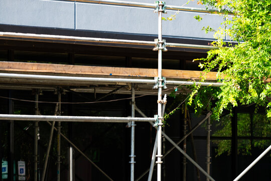 Metal framing for construction work on a building. 