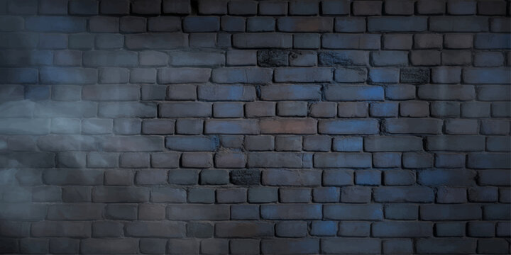 This dark blue brick wall features an aged grunge texture with a classic architectural pattern on a weathered concrete surface