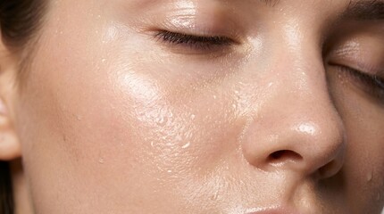 Fototapeta premium Close Up Beautiful Woman Glowing Dewy Skin Face Beauty Skincare Portrait