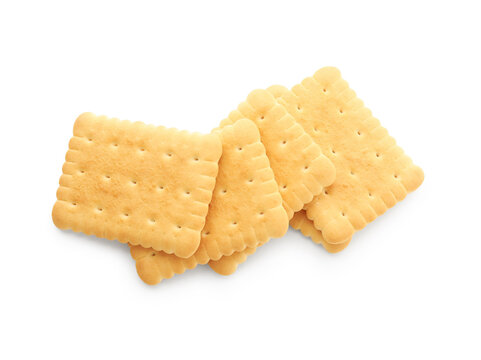 Tasty biscuits on white background, top view