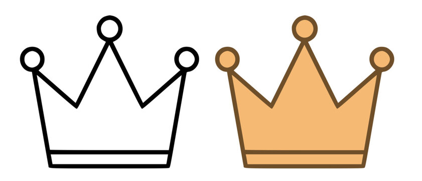 Crown minimalist icon, in line art and colored style, for coloring page