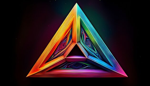 vibrant penrose triangle optical illusion colorful impossible shape modern geometric art isolated on black
