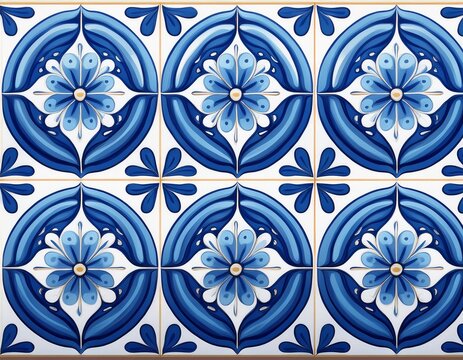 blue flower geometric seamless pattern mediterranean ceramic sicilian portuguese spanish tile traditional design porcelain pottery isolated on white background