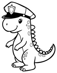 Naklejka premium Cartoon dinosaur wearing police hat, smiling, vector illustration.
