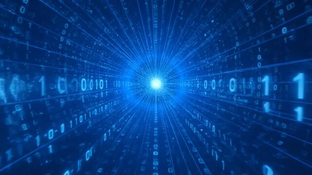 Digital binary data tunnel abstract background: high-speed information flow and cyber tech