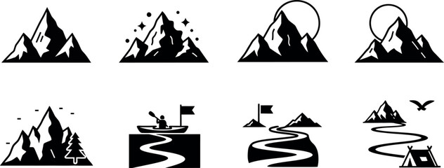 Mountain silhouette icons with outdoor adventure themes © Farhad