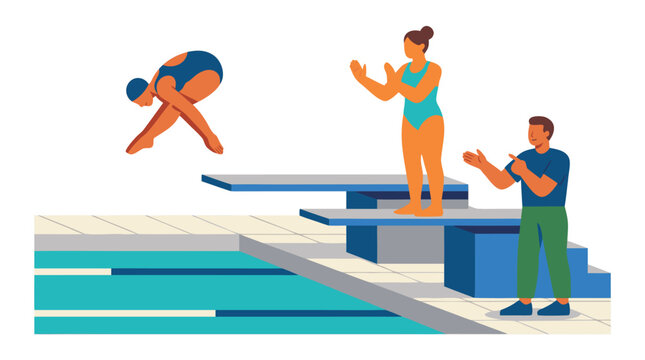 Divers Performing Synchronized Dives on Springboards.