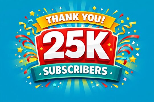 Thank you banner celebrating 25k subscribers with colorful confetti