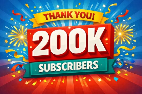 Thank you banner celebrating 200k subscribers with colorful fireworks explosion