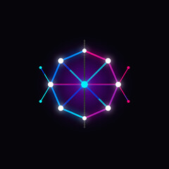 Fototapeta premium Abstract neon neural network icon representing artificial intelligence connectivity and digital data transmission black background