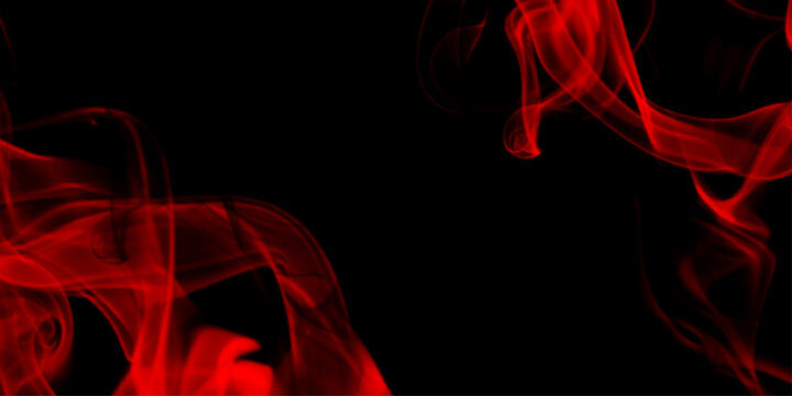 Red smoke on black background, colourful abstract, red fog minimalistic background, soft curves and enchanting flickers of light, abstract red smoke moving on black background.