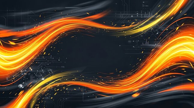 Fiery glowing light streaks abstract background with sparks
