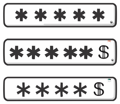 Secure Online Login with Hidden Password Asterisks and Dollar Sign Symbol
